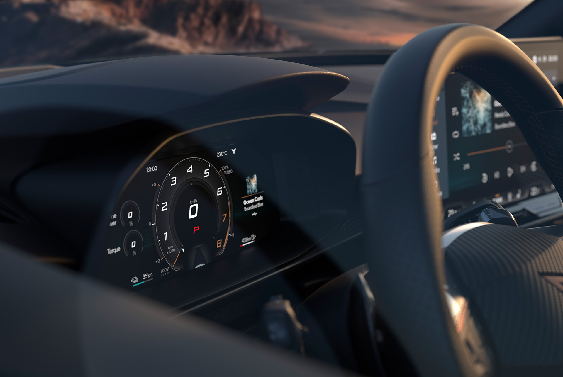 vista del cruscotto di Cupra terramar, con cupra digital cockpit dotato di un display da 10,25 pollici che fa parte del sistema di infotainment avanzato